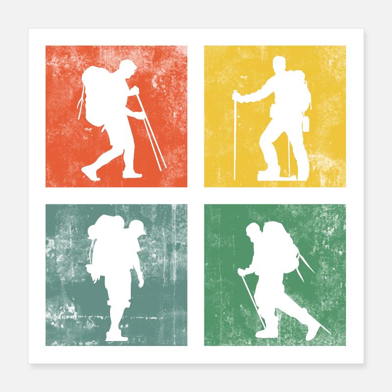 Hiking Hike Mountains Retro Poster 16" x 16" (40x40 cm)