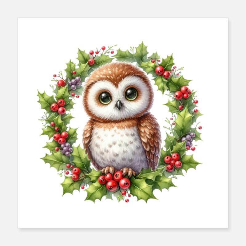 Stechpalmen-Eulenkranz in der Feiertagssaison Poster 40x40 cm