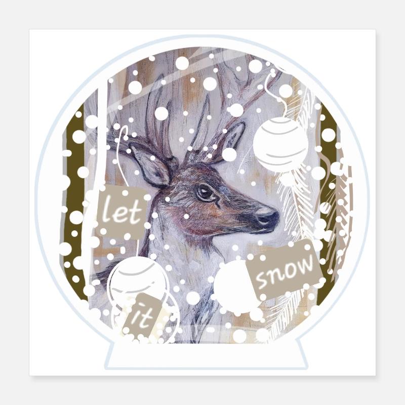 Snow Globe Deer Poster 16" x 16" (40x40 cm)