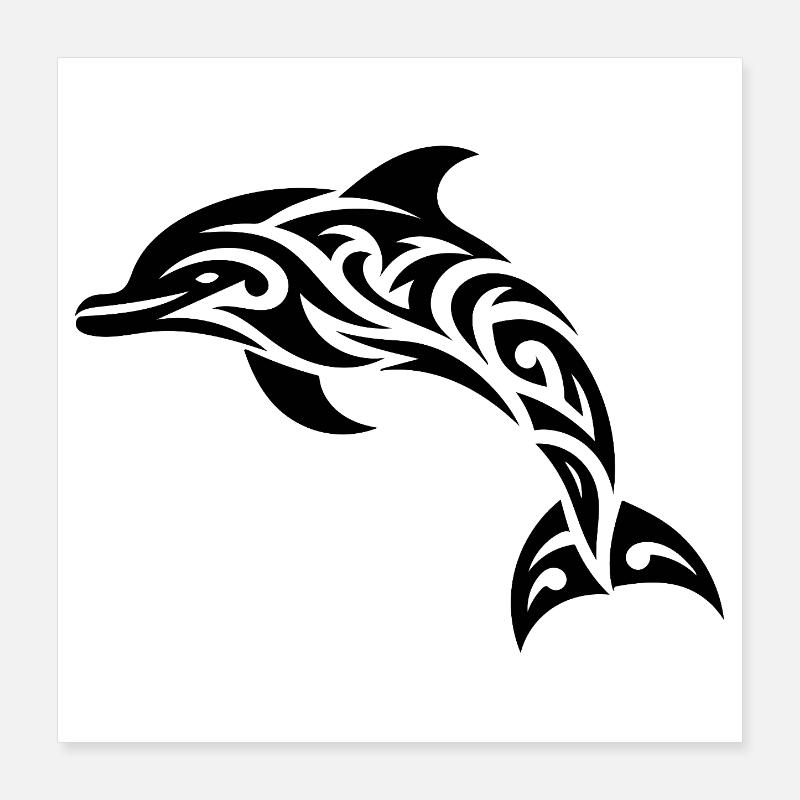 Jumping Tribal Tattoo Bottlenose dolphin dolphin Poster 16" x 16" (40x40 cm)