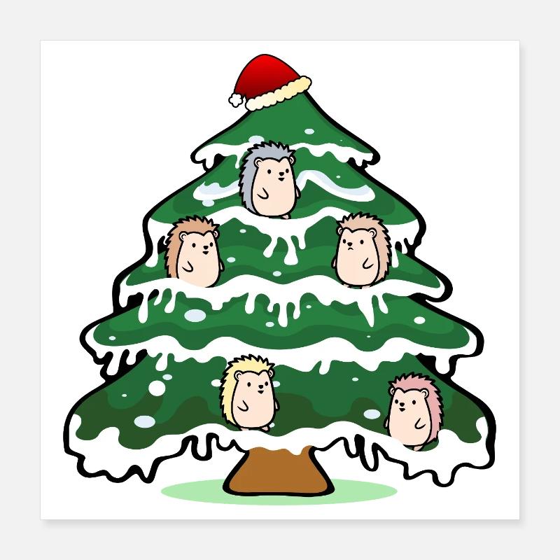 Lustiger Weihnachtsbaum Weihnachten Igel Poster 40x40 cm