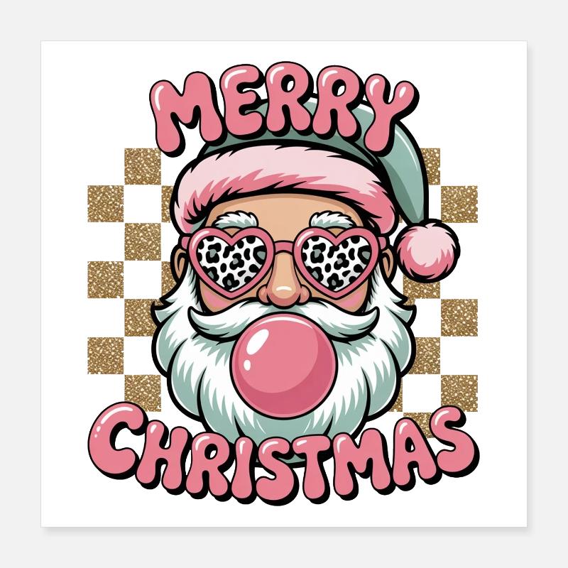Joyeux Noël Lunettes Léopard du Père Noël Poster 40 x 40 cm