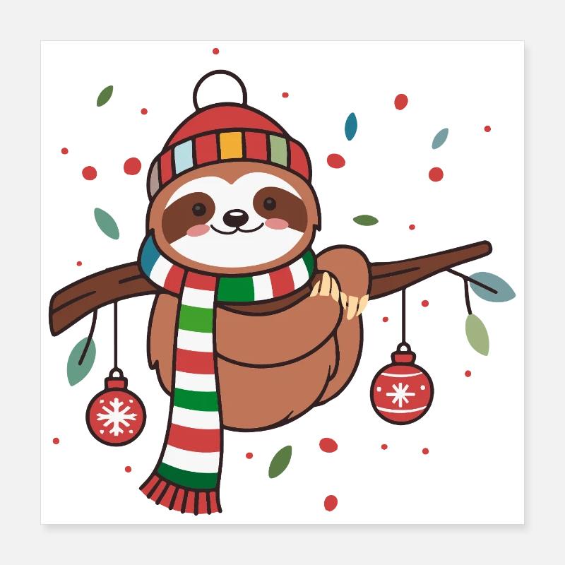 Cute Christmas sloth with winter hat Poster 16" x 16" (40x40 cm)