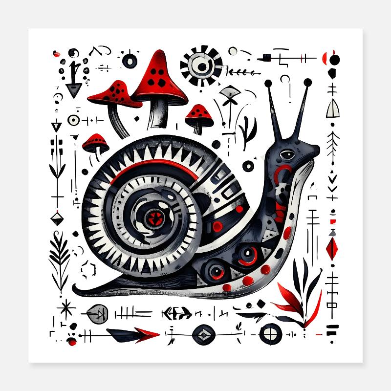 Escargot d’art populaire aux champignons – Design rétro Poster 40 x 40 cm