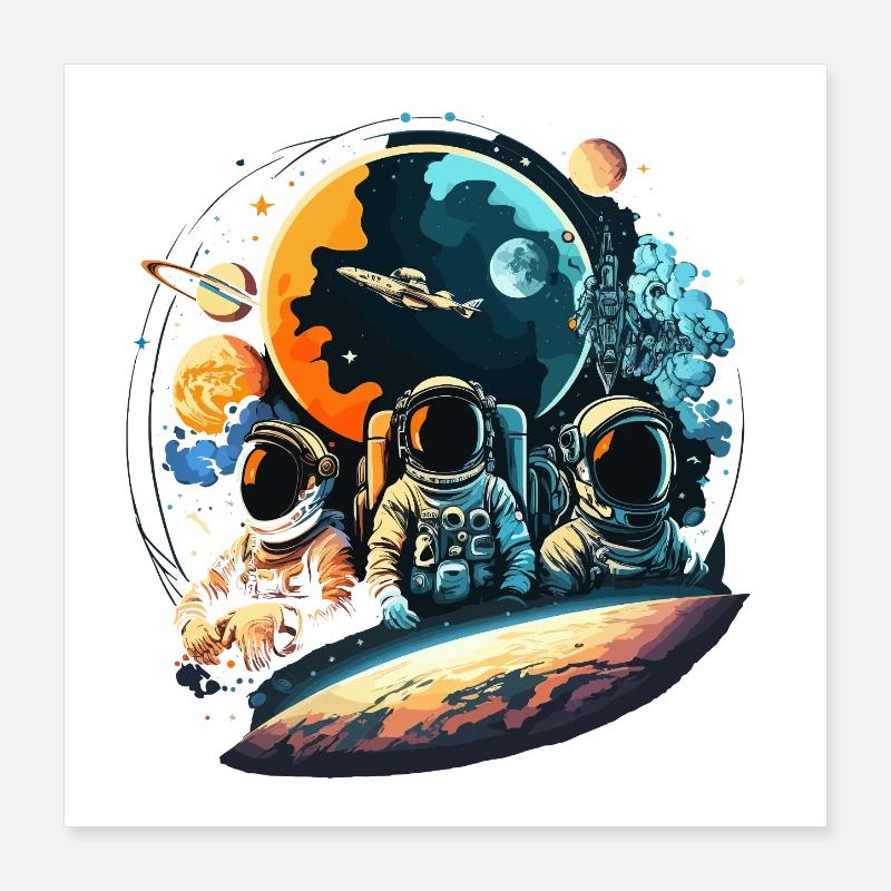 Astronauten im Orbit Planetensicht Poster 40x40 cm