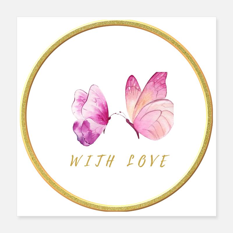 Papillons roses avec amour - avec amour Poster 40 x 40 cm