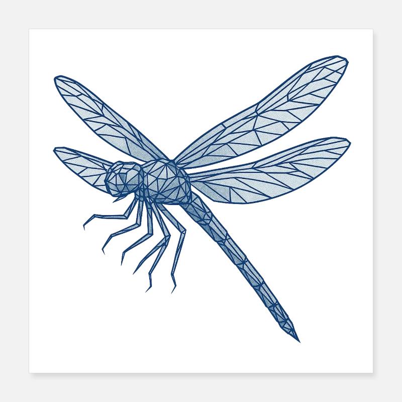 Libellule bleue géométrique Poster 40 x 40 cm