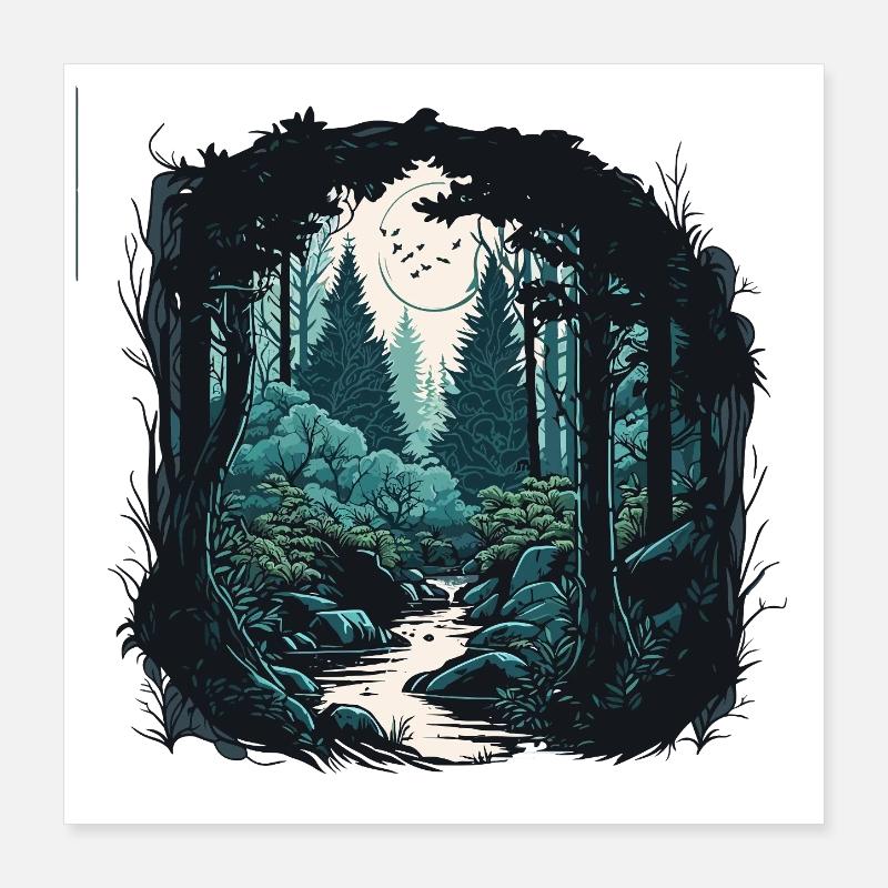 Sentier de la Forêt Lunaire au clair de lune Poster 40 x 40 cm