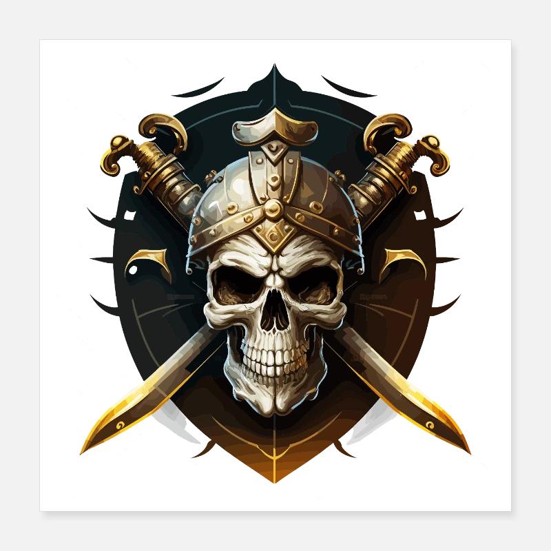 Skull warrior with helmet and blades Poster 16" x 16" (40x40 cm)