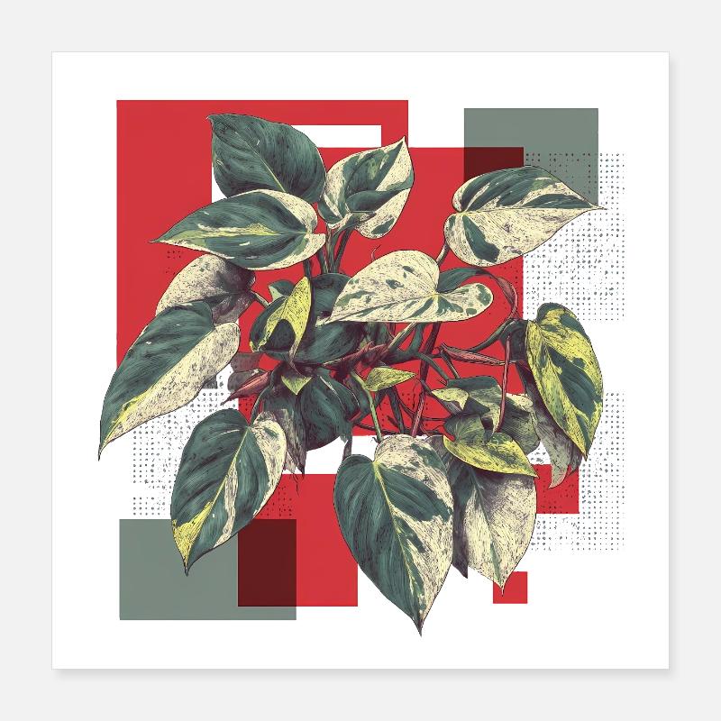 Philodendron Variegata – Pop Art Pflanzenkunst Poster 40x40 cm