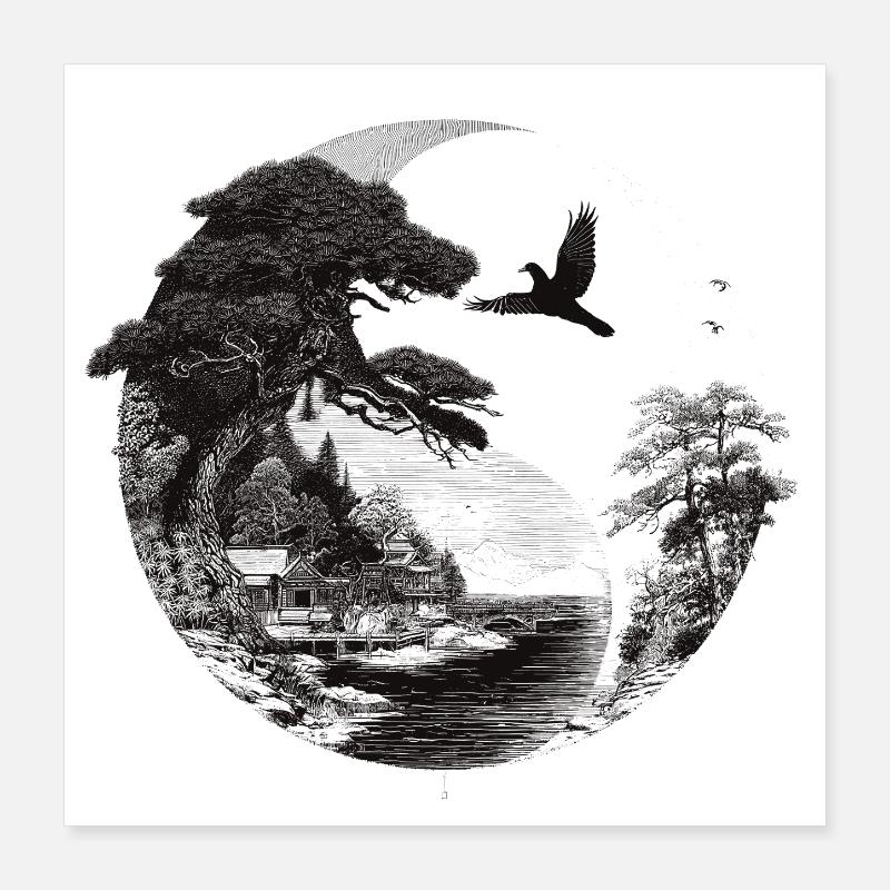 Silhouette forestière à travers le monde Poster 40 x 40 cm