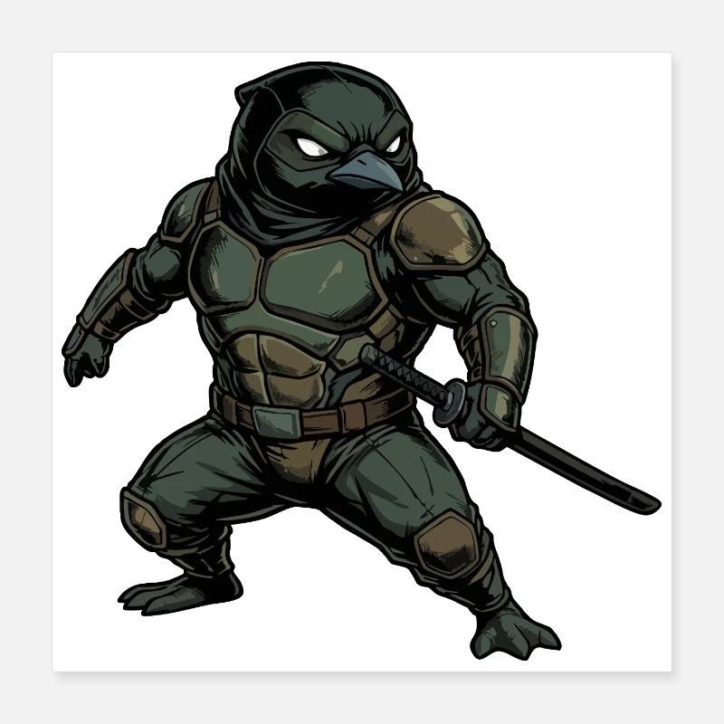 Kämpferischer Pinguin-Ninja Poster 40x40 cm
