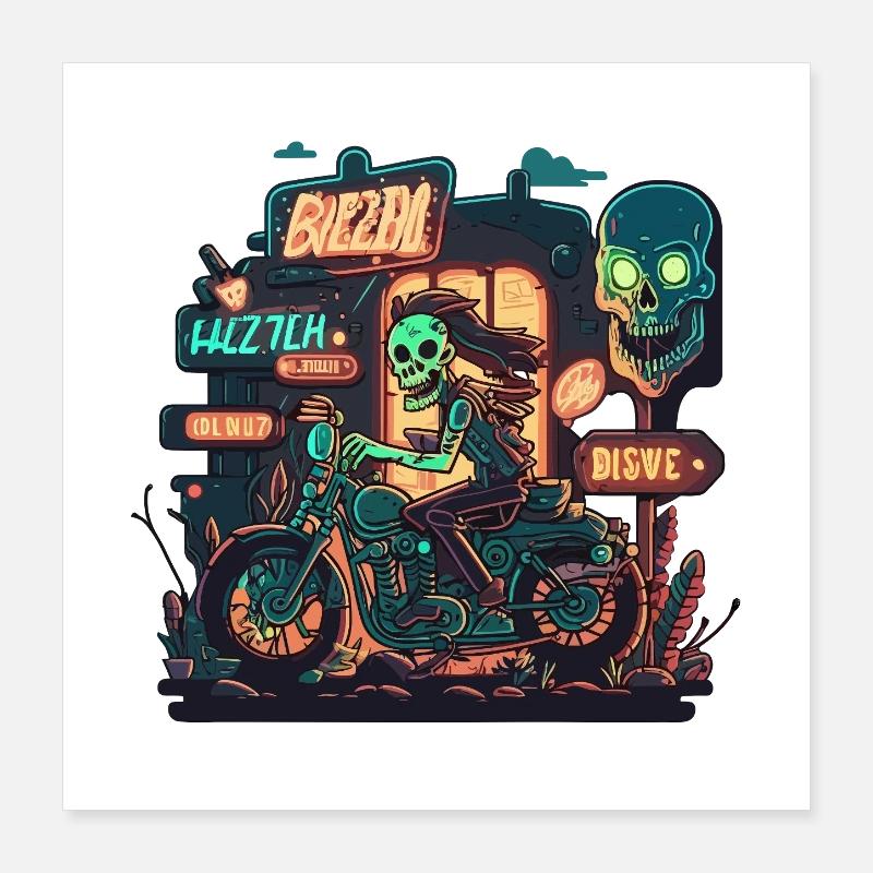 Nekro Neon Motorradfahrt Poster 40x40 cm