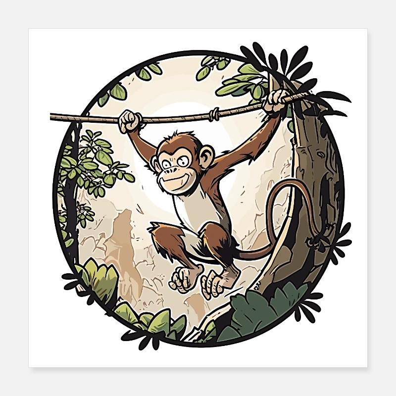 Jungle monkey on a rope Poster 16" x 16" (40x40 cm)
