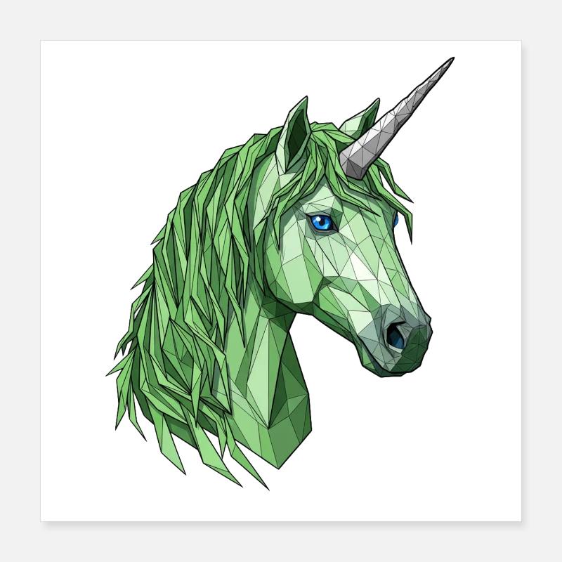 Grünes Polygon-Einhorn Poster 40x40 cm