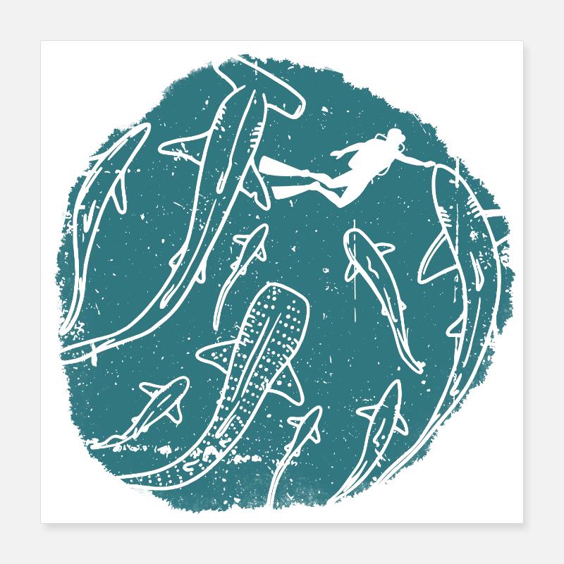 Deep Ocean Silhouette Circle Poster 16" x 16" (40x40 cm)