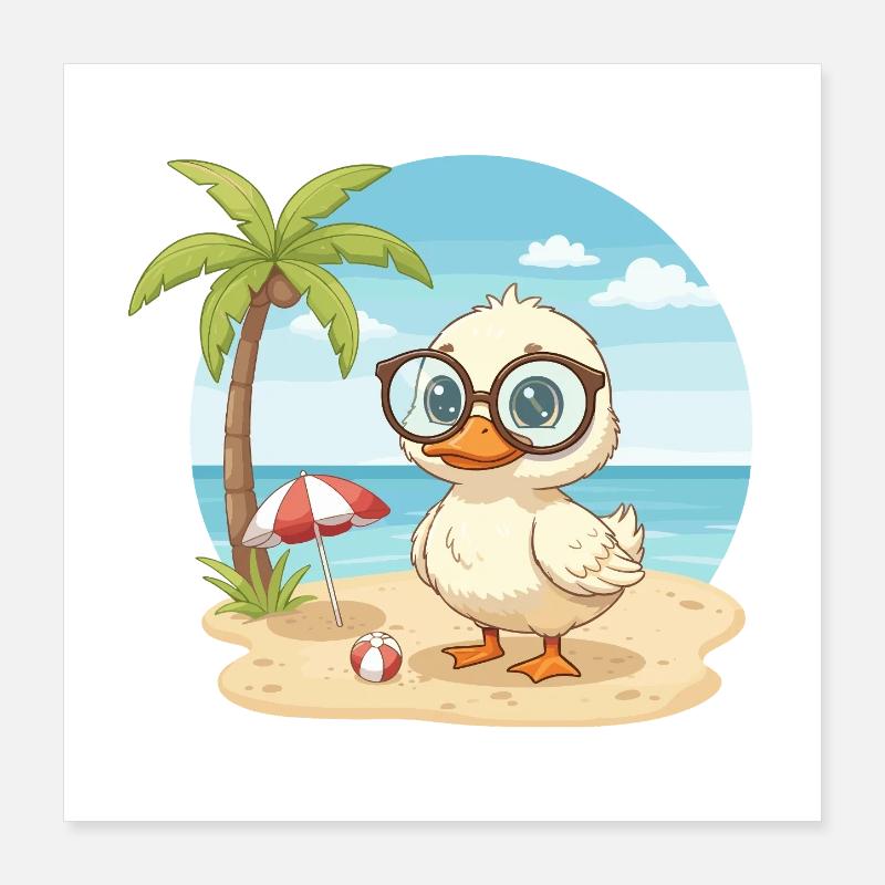 Cute Duck with Glasses Beach Summer Vacation Poster 16" x 16" (40x40 cm)