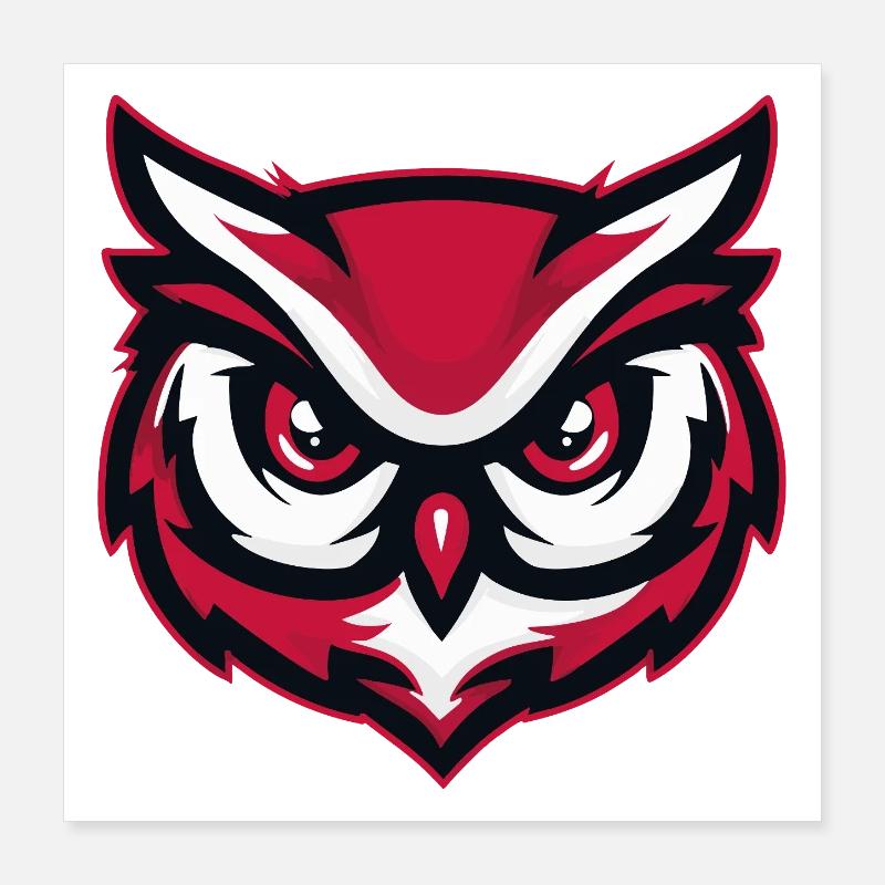 Maskottchen Eule Red White Poster 40x40 cm
