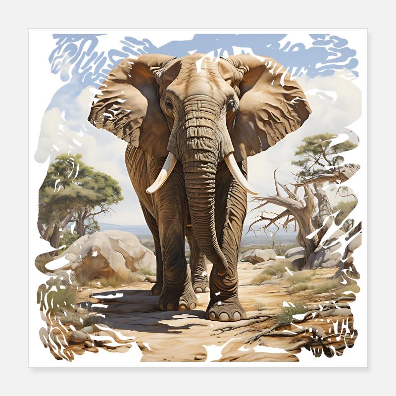 Éléphant de savane dans un style aquarelle Poster 40 x 40 cm