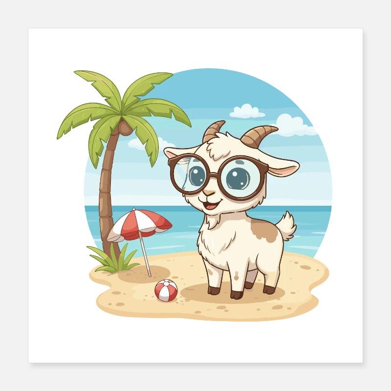 Chèvre mignonne avec des lunettes vacances d’été sur la plage Poster 40 x 40 cm