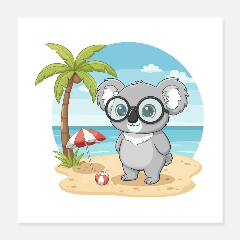 Cute Koala with Glasses Beach Summer Vacation Poster 16" x 16" (40x40 cm)
