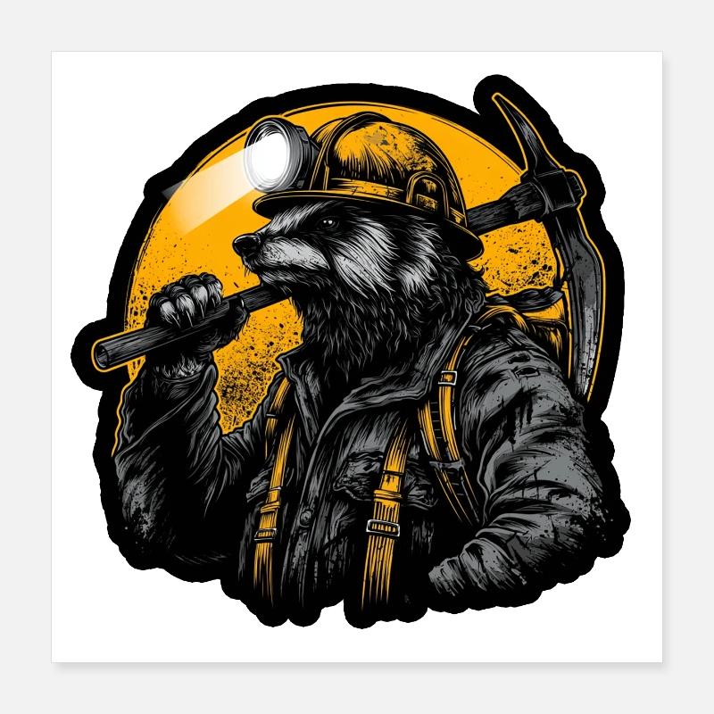 Miner Badger Coal Tunnel Design Poster 16" x 16" (40x40 cm)