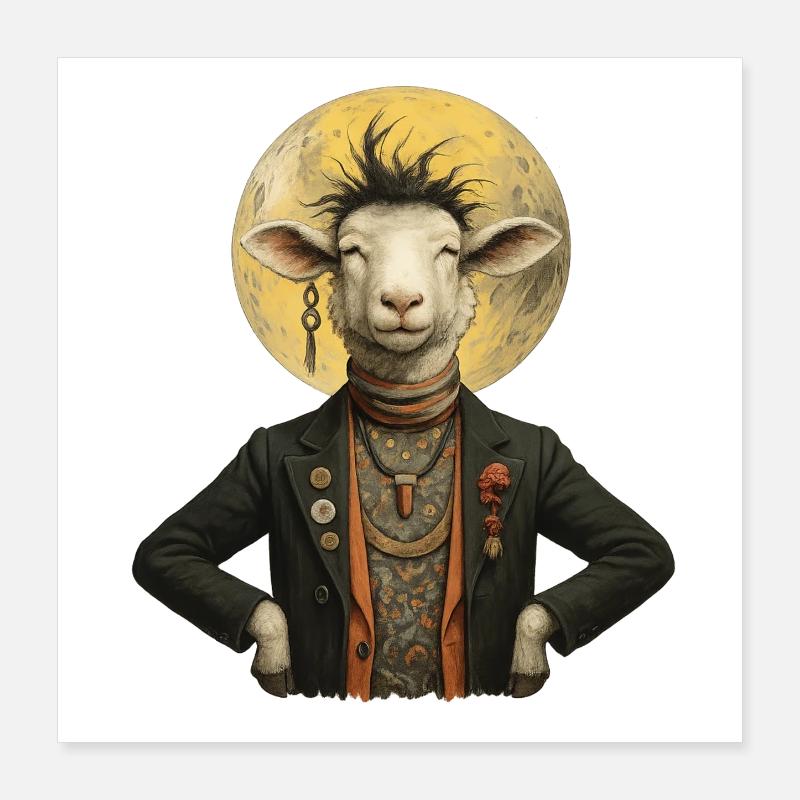 Mond Gentleman Schaf Poster 40x40 cm