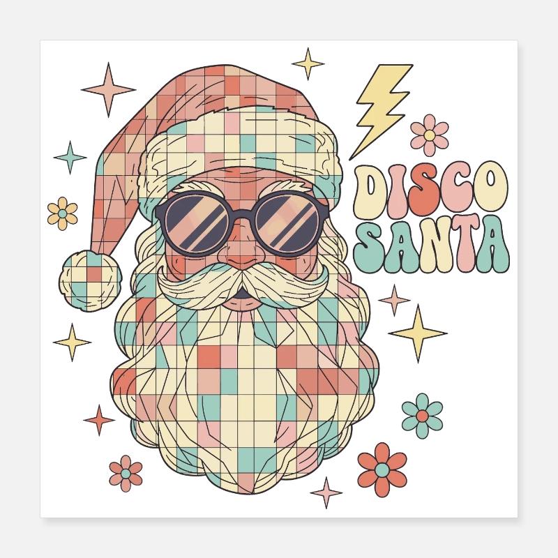 Techno Disco Weihnachtsmann Discokugel Lustig Poster 40x40 cm