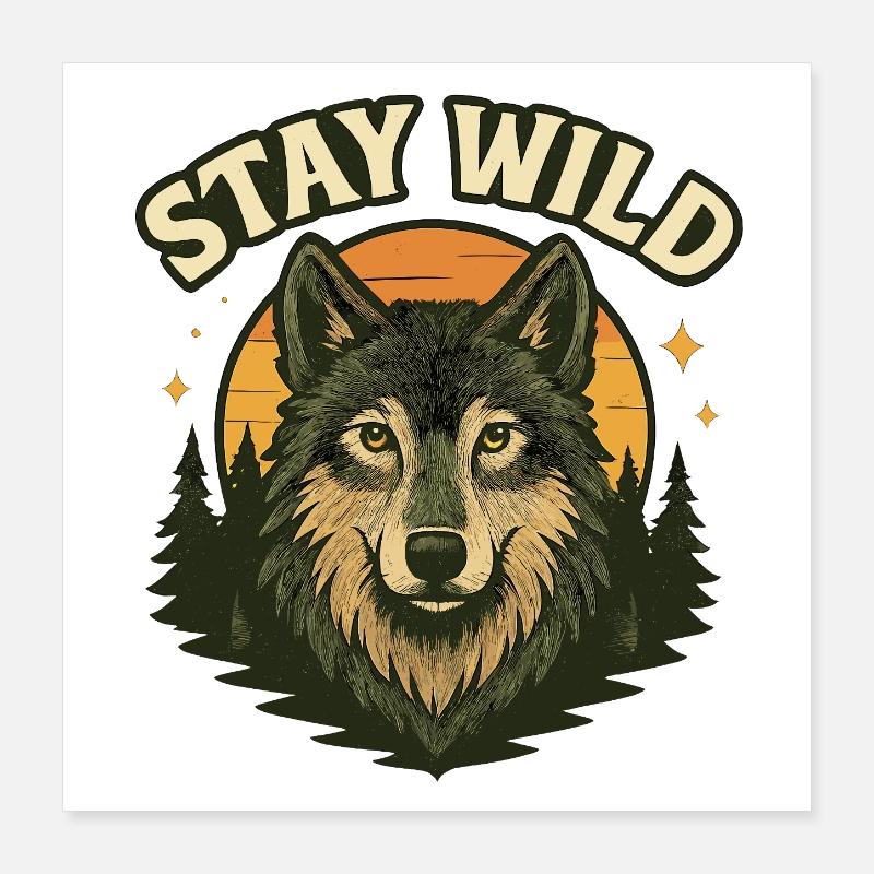 Bleib wild: Wolf im Abendwald Poster 40x40 cm
