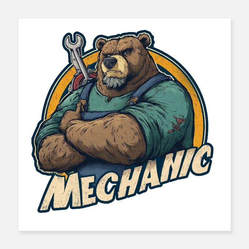 Mechanic Bear Strong Workshop Motif Poster 16" x 16" (40x40 cm)