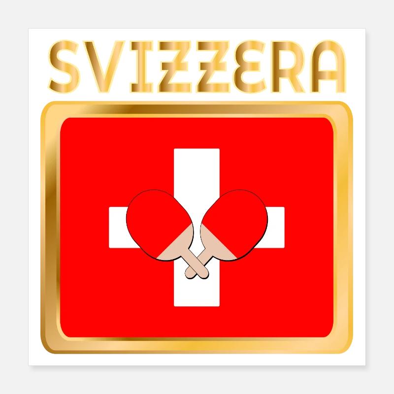 Tennis de table avec drapeau suisse Poster 40 x 40 cm
