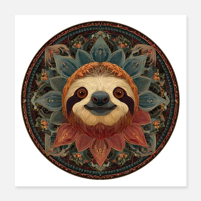Colorful Sloth Mandala Nature Design Poster 16" x 16" (40x40 cm)