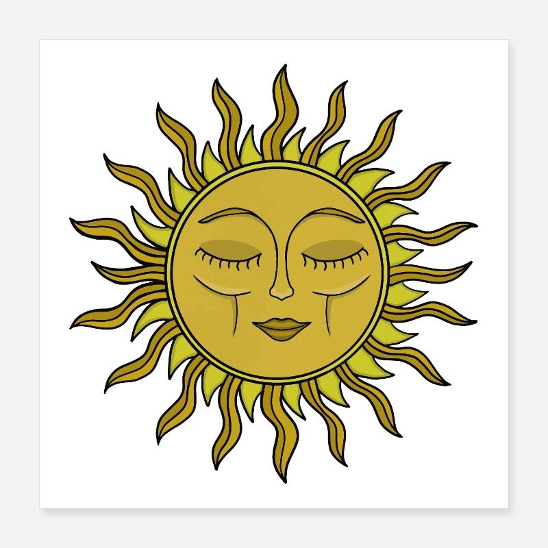 Vintage-Kunst im mystischen Boho-Stil mit himmlischer Sonne Poster 40x40 cm