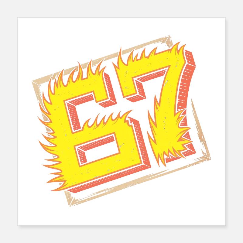 Flaming 67 Brainrot Emblem Poster 40x40 cm