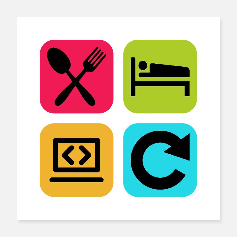 Code de citation drôle répété par le programme Eat Sleep Poster 40 x 40 cm