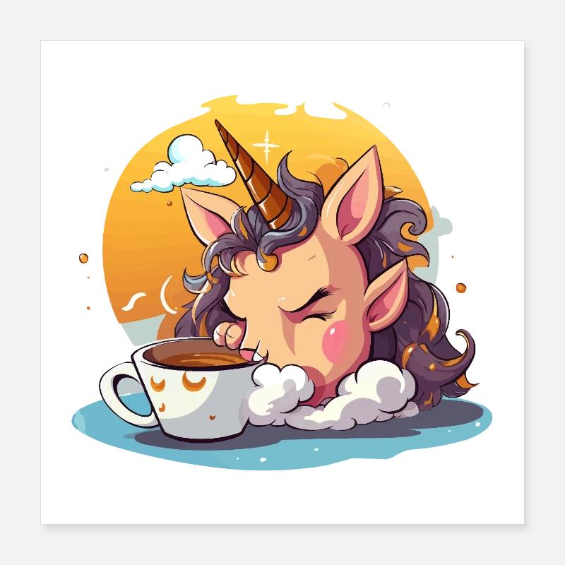 Kaffee-Unicorn im Morgenlicht Poster 40x40 cm