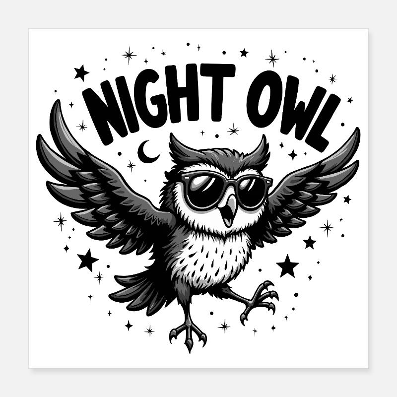 Chouette de nuit avec des lunettes de soleil Poster 40 x 40 cm