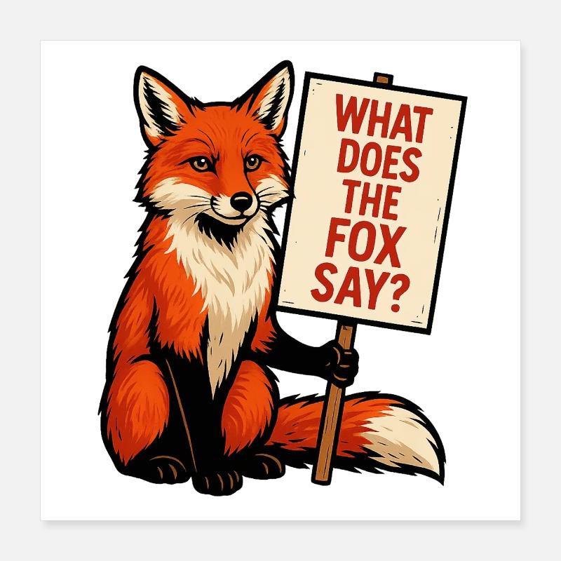 Fuchs mit Schild – Was sagt der Fuchs Poster 40x40 cm
