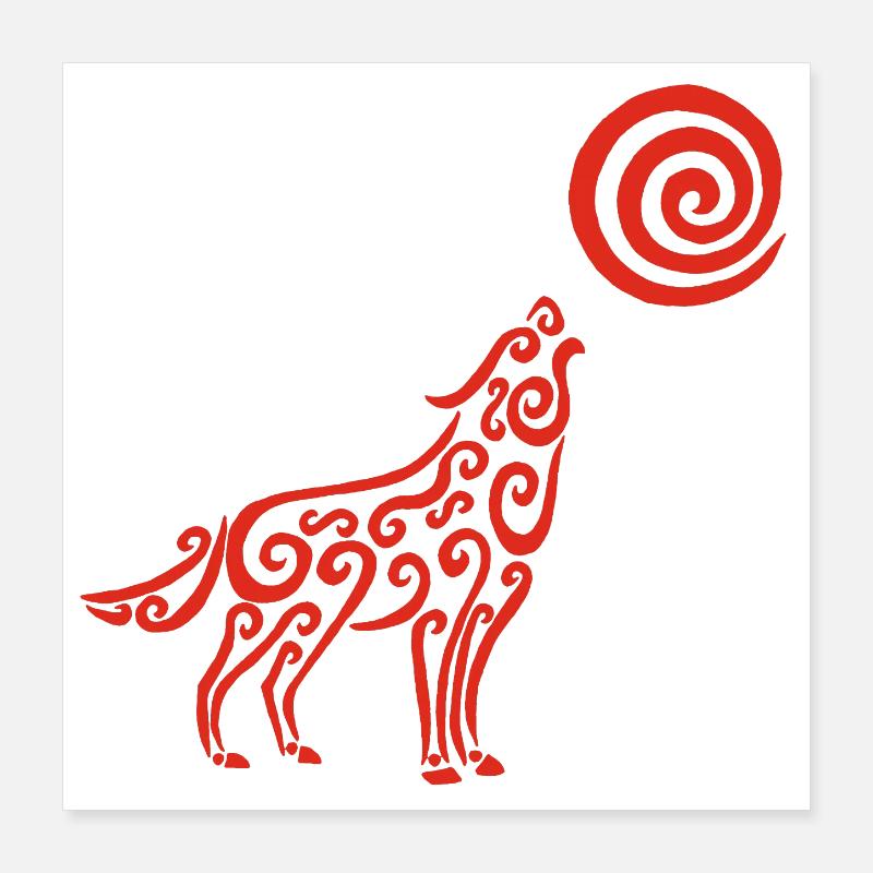 Le loup et la lune rouge Poster 40 x 40 cm