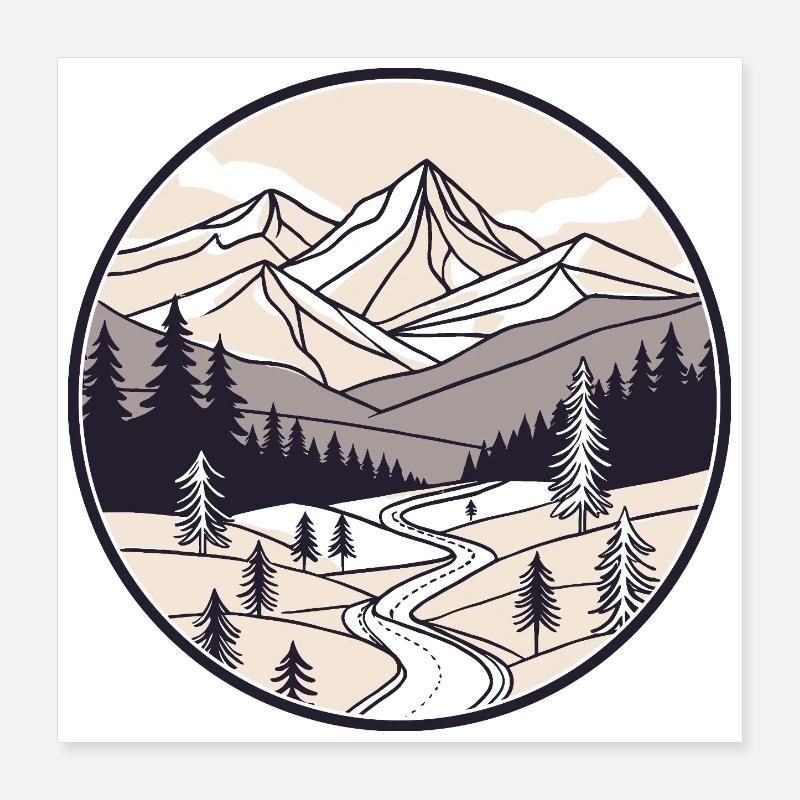 Mountains and Pines Circle Poster 16" x 16" (40x40 cm)