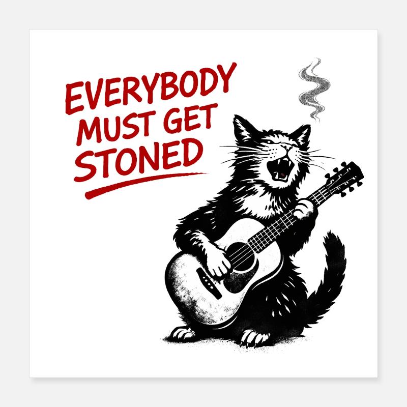 Cat Skirt Stoned Guitar Cat Poster 16" x 16" (40x40 cm)