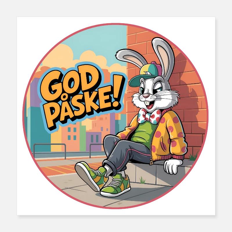 Joyeuses Pâques avec un lapin de Pâques rigolo ! Poster 40 x 40 cm