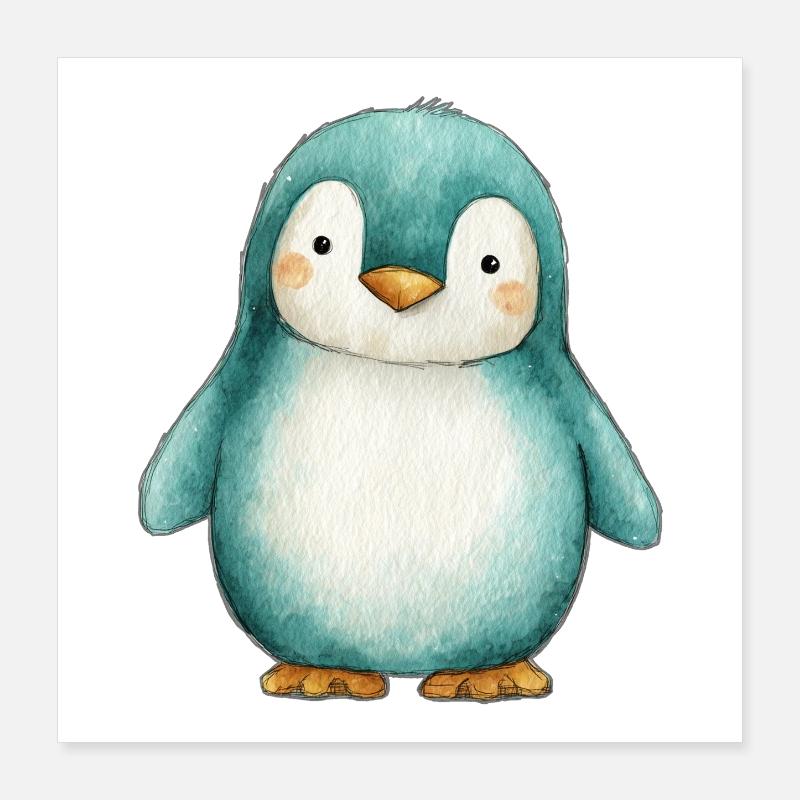 Frosted Penguin – Winterkinderillustration Poster 40x40 cm