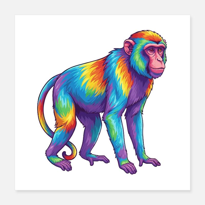 Bunte Affen-Regenbogen-Pop-Art-Aquarell Poster 40x40 cm