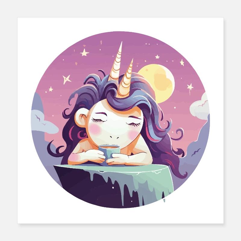 Licorne thé de lune le soir Poster 40 x 40 cm