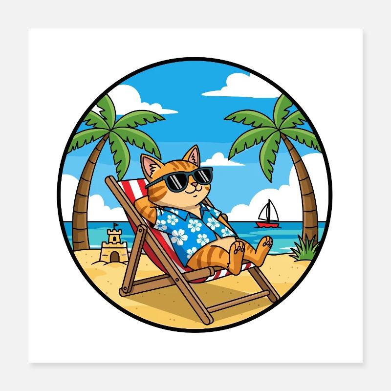 Cool Cat Beach Vacation Summer Vibes Poster 16" x 16" (40x40 cm)