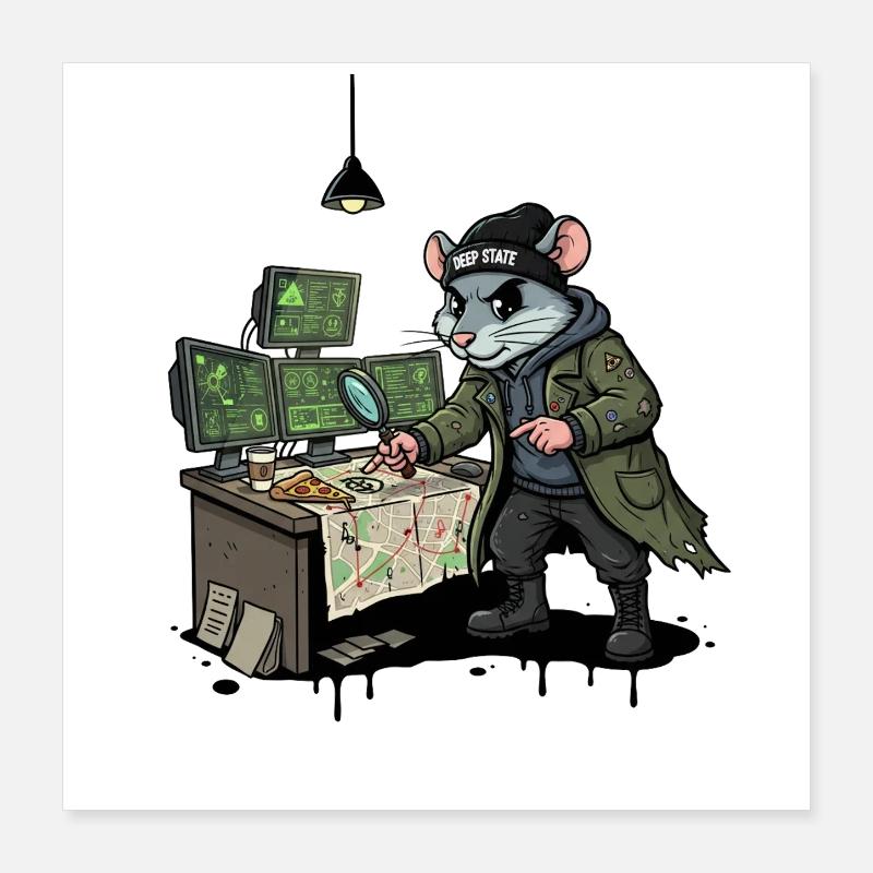 Hacker-Ratte Detektiv Deep-State Spurensuche Poster 40x40 cm