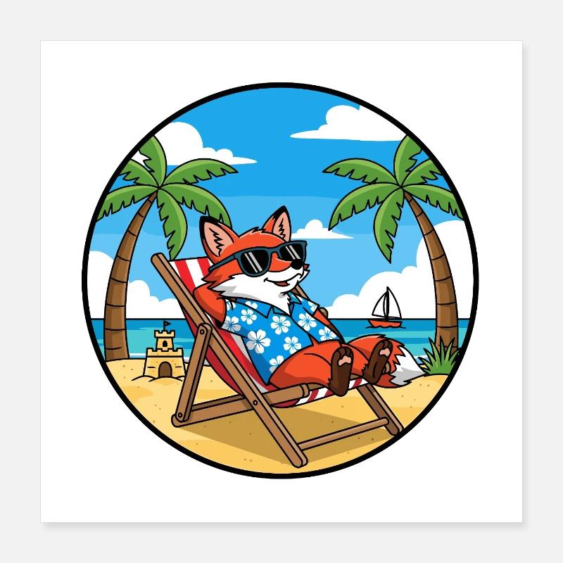 Coole Fox Beach Urlaub Sommerstimmung Poster 40x40 cm