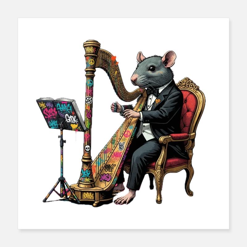 Ratte im Anzug spielt Harfe Graffiti Poster 40x40 cm