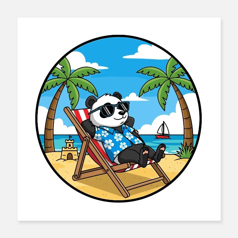 Ambiance estivale de vacances à Panda Beach Cool Poster 40 x 40 cm